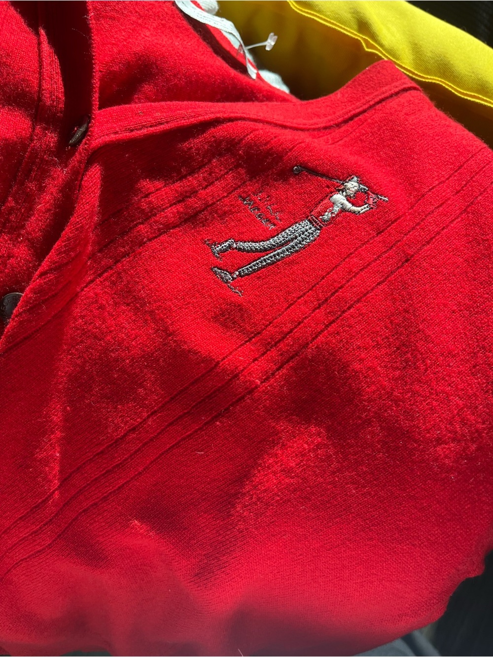 Jaeger Knit 100%  lambswool Cardigan Sweater - Embroidered Golfer Medium PTP 22 - Picture 7 of 7